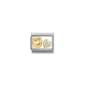 Nomination Nomination Schakel 030220-26 Composable Classic Staal met 18k Geelgoud Dubbelen Hart met Glitters