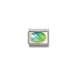 Nomination Nomination Schakel 030612-37 Composable Classic Staal met 18k Geelgoud Licht Blauw en Groene Facette