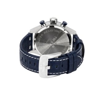 TW Steel TW Steel Horloge VS136 X Evel Knievel Staal Quartz Chronograaf 100m Waterdicht met Blauwe Leren Horlogeband 44mm