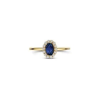 Blush Blush Ring LG1082Y/54 14k Geelgoud met 0.13crt G SI Labgrown Diamant en 0.50crt Labrown Saffier