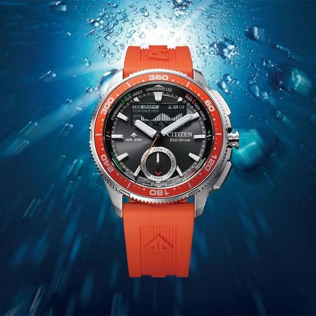 Citizen Citizen Horloge JV3000-13E Promaster Staal Analoog Digitaal Eco-drive 200m Waterdicht met Oranje Horlogeband 43mm