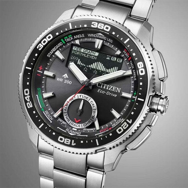 Citizen Citizen Horloge JV3001-53E Promaster Staal Analoog Digitaal Eco-drive 200m Waterdicht met Zwarte Wijzerplaat 43mm