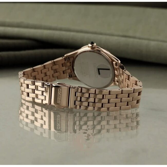 Seiko Seiko Horloge SUR614P1 Staal Rosegoudkleurig Quartz met Grijze Wijzerplaat 29.6mm
