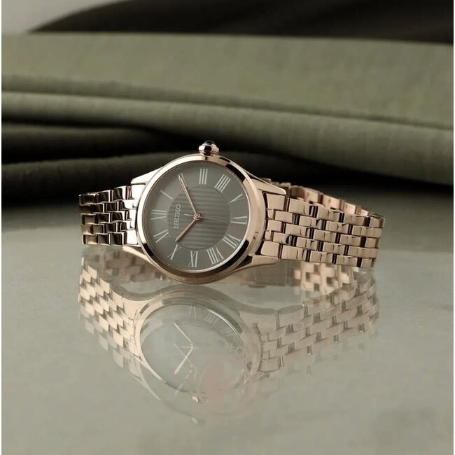 Seiko Seiko Horloge SUR614P1 Staal Rosegoudkleurig Quartz met Grijze Wijzerplaat 29.6mm