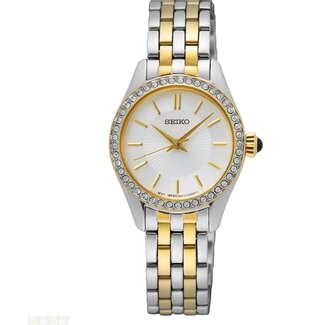 Seiko Seiko Horloge SUR540P1 Staal Bi-Color Quartz met Witte Wijzerplaat met Zirkonia 26mm