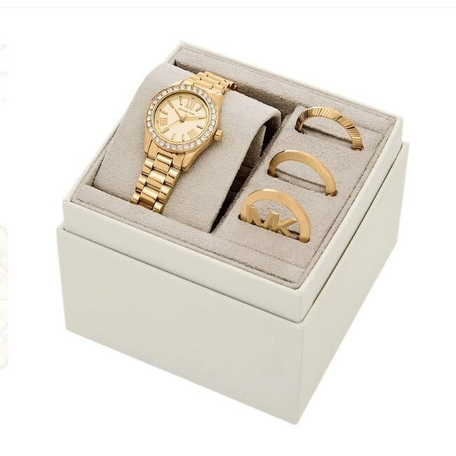 Michael Kors Michael Kors Horloge MK7659SET Lexington Staal met Geelgouden Plating Quartz en Verwisselbaren Bezels 28mm