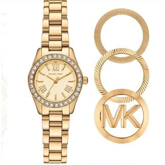 Michael Kors Michael Kors Horloge MK7659SET Lexington Staal met Geelgouden Plating Quartz en Verwisselbaren Bezels 28mm