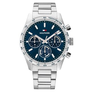 Tommy Hilfiger Tommy Hilfiger Horloge TH1792278 Hampton Staal Quartz Chronograaf met Blauwe Wijzerplaat 42mm