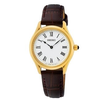 Seiko Seiko Horloge SWR072P1 Staal met Geelgouden Plating Quartz Saffierglas 50m Waterdicht en Bruine Leren Horlogeband 29mm