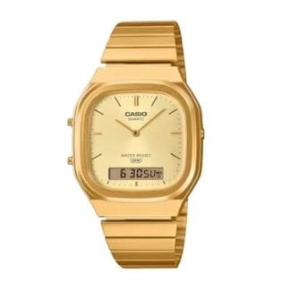 Casio G-Shock Casio Vintage Horloge AQ-240EG-9AEF Staal met Geelgouden Plating Analoog Digitaal 34mm