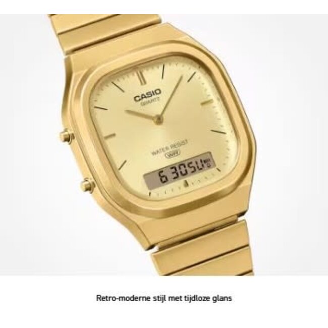 Casio G-Shock Casio Vintage Horloge AQ-240EG-9AEF Staal met Geelgouden Plating Analoog Digitaal 34mm
