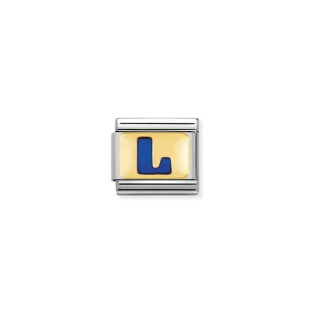 Nomination Nomination Schakel 030201-12 Composible Classic Steel met 18k Geelgoud Letter L met Blauw