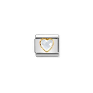 Nomination Nomination Schakel 030610-010 Composable Classic Staal met 18k Geelgoud Zetting met Witte Steen Heart