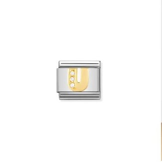 Nomination Nomination Schakel 030301-21 Composable Classic Staal met 18k Geelgouden Letter U met Zirkonia