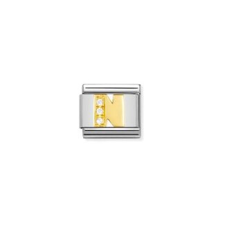 Nomination Nomination Schakel 030301-14 Composable Classic Staal met 18k Geelgouden Letter N met Zirkonia