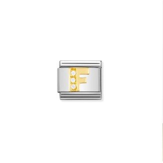 Nomination Nomination Schakel 030301-06 Composable Classic Staal met 18k Geelgouden Letter F met Zirconia