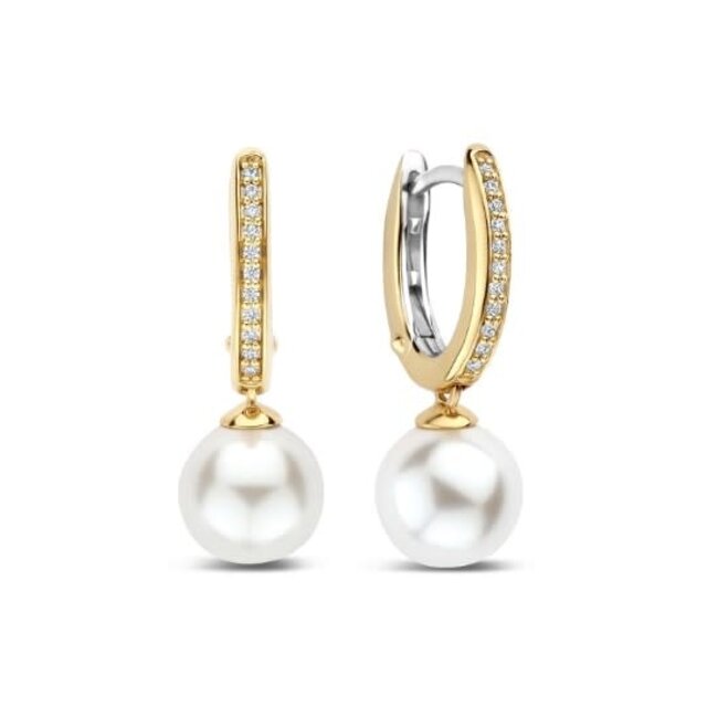 Ti Sento Milano Ti Sento Oorbellen 78092YP Zilver met Geelgouden Plating en Parel en Zirkonia 7mm