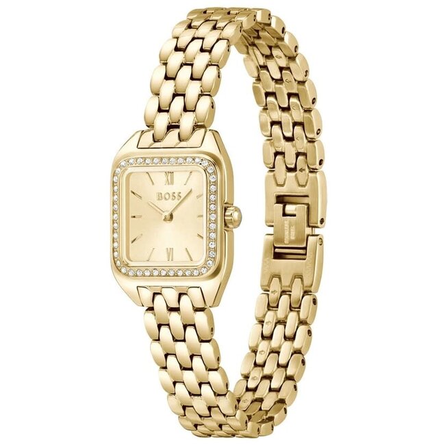 BOSS Boss Horloge HB1502883 Mae Petite Goudkleurig Staal Quartz met Goudkleurige Wijzerplaat met Zirkonia22mm