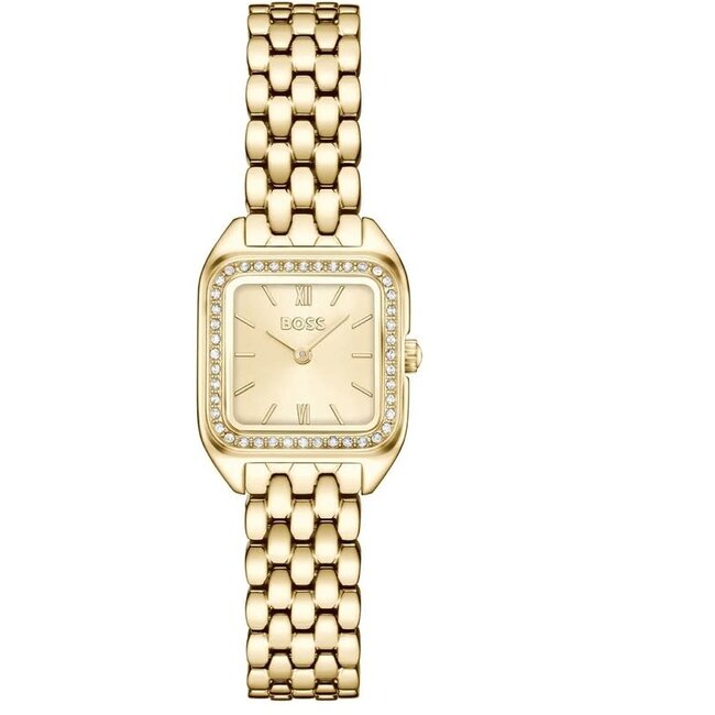 BOSS Boss Horloge HB1502883 Mae Petite Goudkleurig Staal Quartz met Goudkleurige Wijzerplaat met Zirkonia22mm