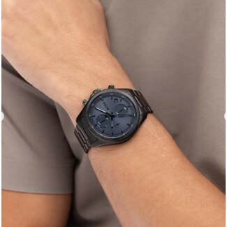 BOSS Boss Horloge HB1514337 Bosslatic  Zwart Staal Chronograaf met Blauwe Wijzerplaat 42mm
