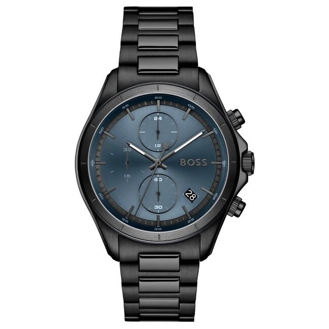 BOSS Boss Horloge HB1514337 Bosslatic  Zwart Staal Chronograaf met Blauwe Wijzerplaat 42mm