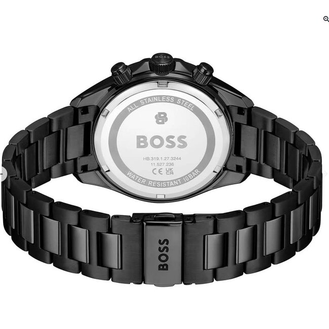 BOSS Boss Horloge HB1514337 Bosslatic  Zwart Staal Chronograaf met Blauwe Wijzerplaat 42mm
