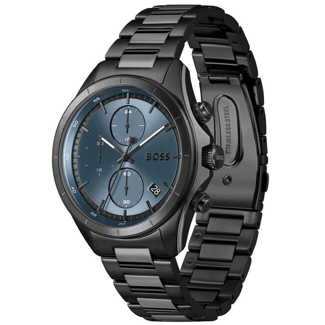 BOSS Boss Horloge HB1514337 Bosslatic  Zwart Staal Chronograaf met Blauwe Wijzerplaat 42mm