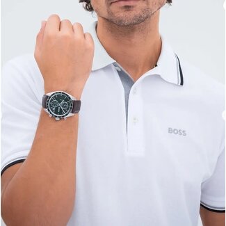 BOSS Boss Horloge HB1514342 Grand Prix Vitesse Quartz Bruine Leren Band met Groene Wijzerplaat 44mm
