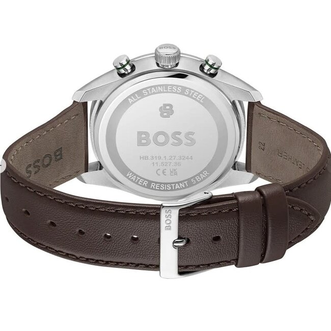 BOSS Boss Horloge HB1514342 Grand Prix Vitesse Quartz Bruine Leren Band met Groene Wijzerplaat 44mm