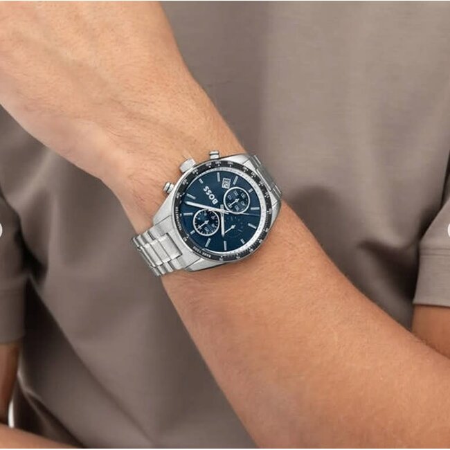 BOSS Boss Horloge HB1514344 Grand Prix Vitesse Staal Quartz Chronograaf met Blauwe Wijzerplaat 44mm