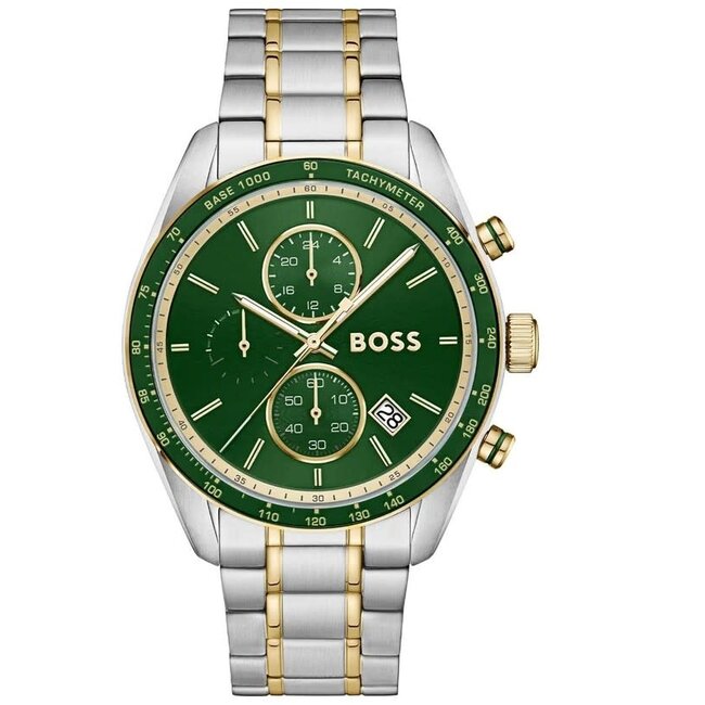 BOSS Boss Horloge HB1514345 Grand Prix Vitesse Staal Quartz Chronograaf Bi-Color met Groene Wijzerplaat 44mm