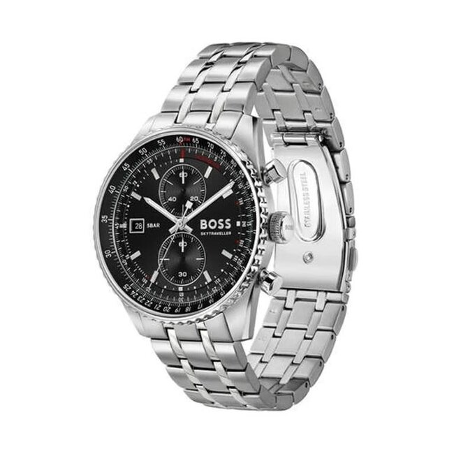 BOSS Boss Horloge HB1514349 Skytraveller Pro Staal Quartz Chronograaf met Zwarte Wijzerplaat 43mm