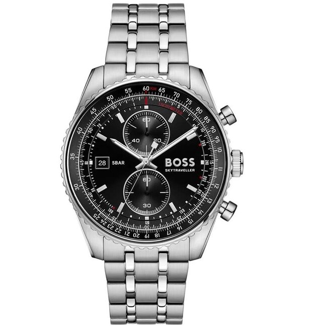 BOSS Boss Horloge HB1514349 Skytraveller Pro Staal Quartz Chronograaf met Zwarte Wijzerplaat 43mm