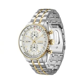 BOSS Boss Horloge HB1514350 Skytraveller Pro Quartz Staal Bi-Color  met Zilverkleurige Wijzerplaat 43mm