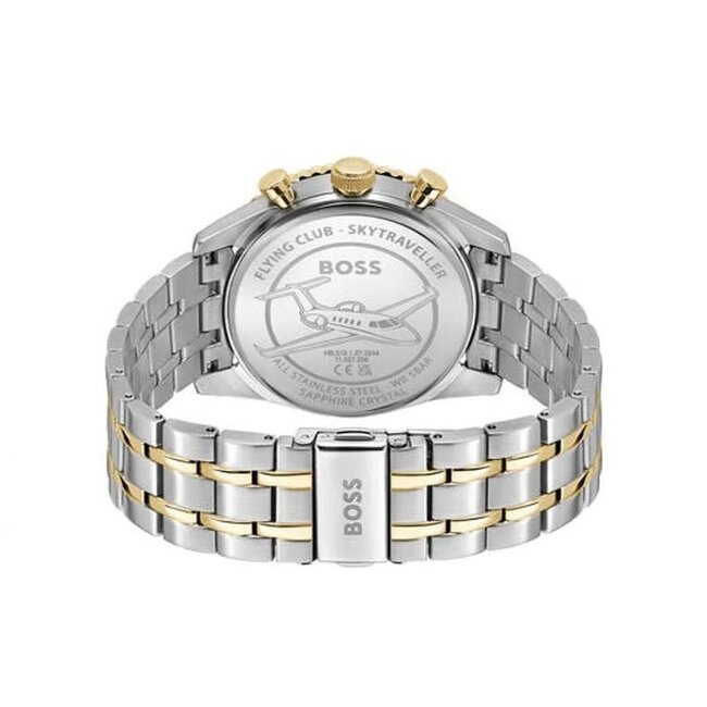 BOSS Boss Horloge HB1514350 Skytraveller Pro Quartz Staal Bi-Color  met Zilverkleurige Wijzerplaat 43mm