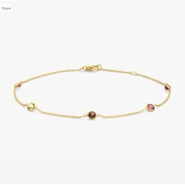 Blush Blush Armband 2268YFC 14k Geelgoud met Edelstenen Citrien, Rookkwarts, Peridoot en Rhodoliet 16.5 -18cm