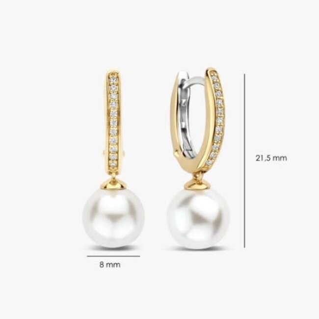 Ti Sento Milano Ti Sento Oorbellen 78092YP Zilver met Geelgouden Plating en Parel en Zirkonia 7mm