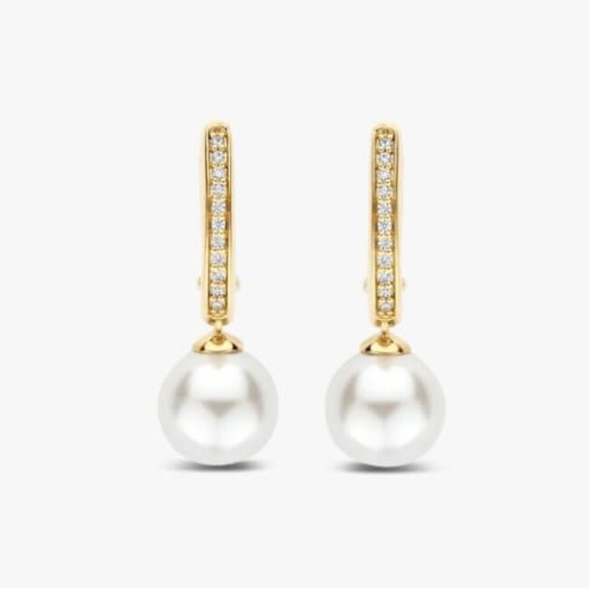 Ti Sento Milano Ti Sento Oorbellen 78092YP Zilver met Geelgouden Plating en Parel en Zirkonia 7mm