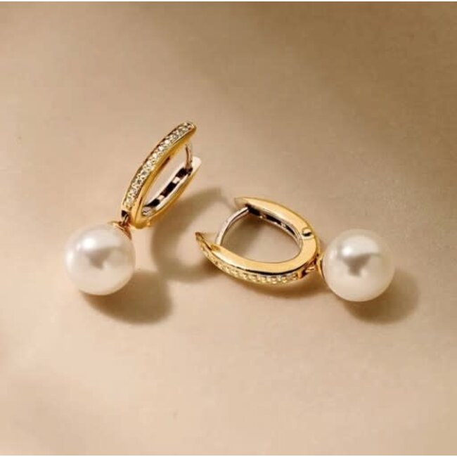 Ti Sento Milano Ti Sento Oorbellen 78092YP Zilver met Geelgouden Plating en Parel en Zirkonia 7mm