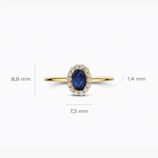 Blush Blush Ring LG1082Y/54 14k Geelgoud met 0.13crt G SI Labgrown Diamant en 0.50crt Labrown Saffier