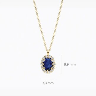 Blush Blush Collier LG3021Y 14k Geelgoud met 0.13crt G SI Labrown Diamant en Saffier 7.3mm x 8.9mm