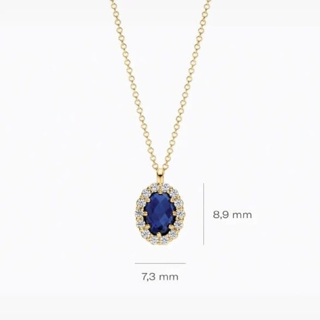 Blush Blush Collier LG3021Y 14k Geelgoud met 0.13crt G SI Labrown Diamant en Saffier 7.3mm x 8.9mm