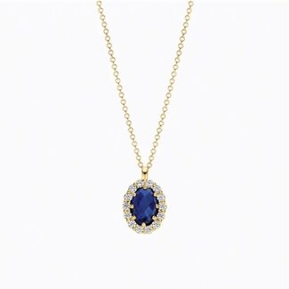 Blush Blush Collier LG3021Y 14k Geelgoud met 0.13crt G SI Labrown Diamant en Saffier 7.3mm x 8.9mm