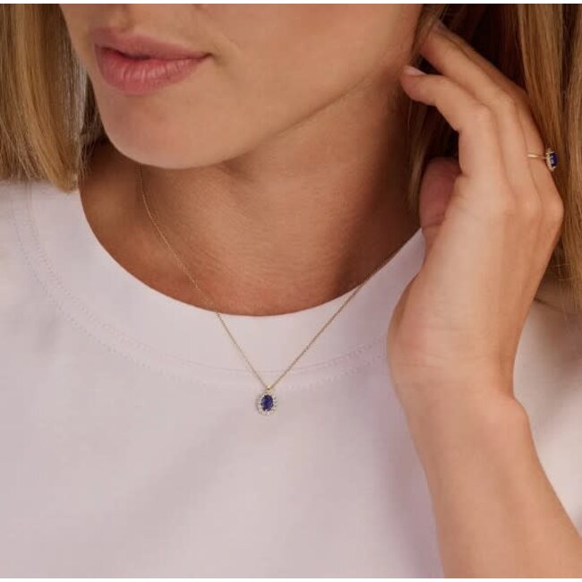 Blush Blush Collier LG3021Y 14k Geelgoud met 0.13crt G SI Labrown Diamant en Saffier 7.3mm x 8.9mm