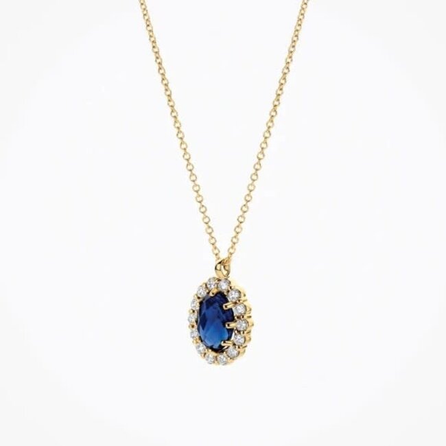 Blush Blush Collier LG3021Y 14k Geelgoud met 0.13crt G SI Labrown Diamant en Saffier 7.3mm x 8.9mm