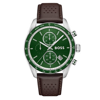 BOSS Boss Horloge HB1514342 Grand Prix Vitesse Quartz Bruine Leren Band met Groene Wijzerplaat 44mm