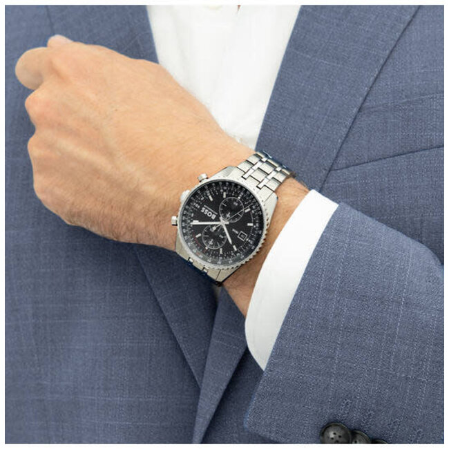 BOSS Boss Horloge HB1514349 Skytraveller Pro Staal Quartz Chronograaf met Zwarte Wijzerplaat 43mm