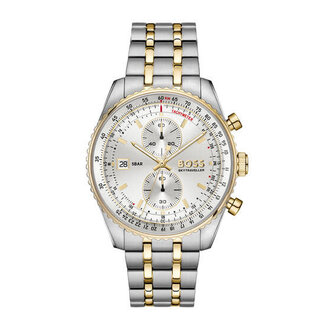 BOSS Boss Horloge HB1514350 Skytraveller Pro Quartz Staal Bi-Color  met Zilverkleurige Wijzerplaat 43mm