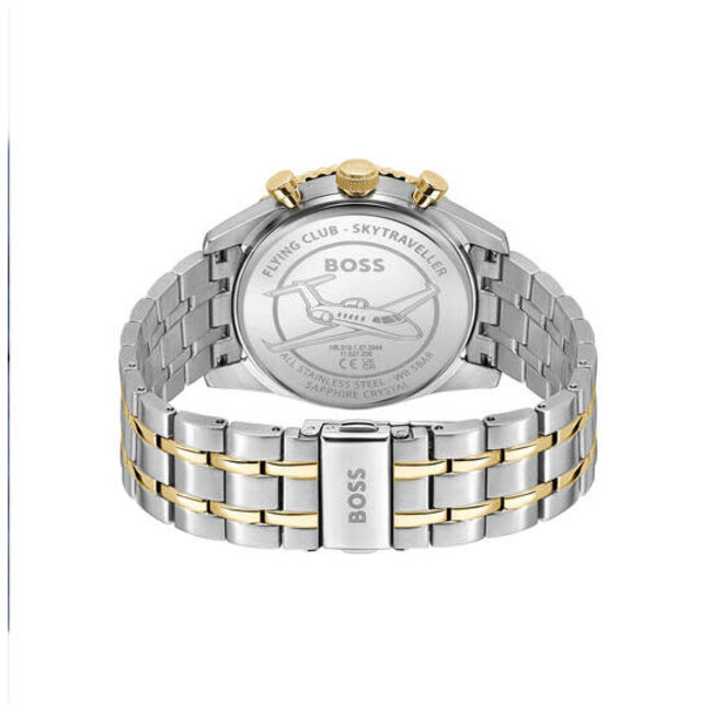 BOSS Boss Horloge HB1514350 Skytraveller Pro Quartz Staal Bi-Color  met Zilverkleurige Wijzerplaat 43mm