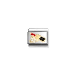 Nomination Nomination Schakel 030272-96 Composable Classic Staal met 18k Geelgouden Lipstick Rood met Bloem